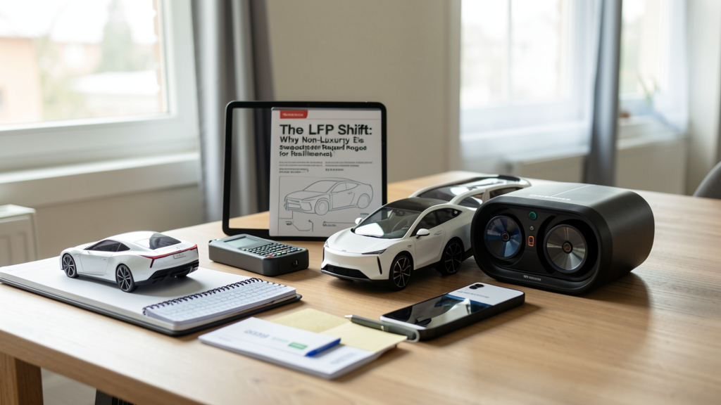 Editorial image illustrating The LFP Shift: Why Non-Luxury EVs Swapped Range for Resilience